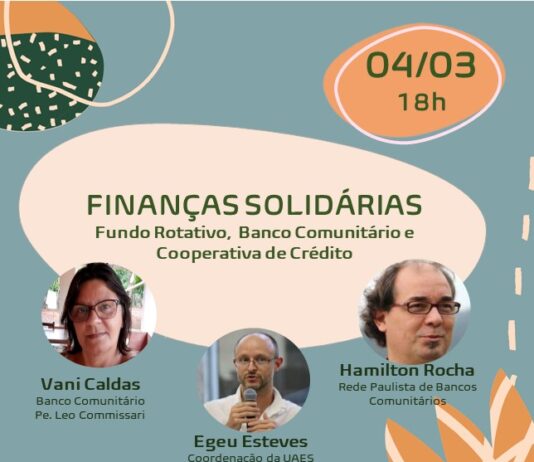 Economia Solidária realiza live sobre fundos rotativos, bancos comunitários e cooperativas de crédito