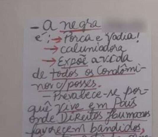 Nutricionista volta a atacar vizinhos com mensagens racistas em condomínio de Santos